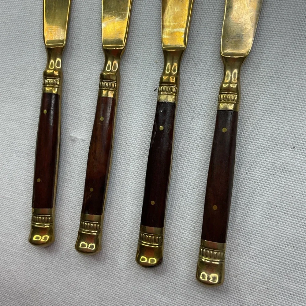 Pottery Barn bronze rosewood Knives Butter Spreader flatware Set Of 4 Vintage